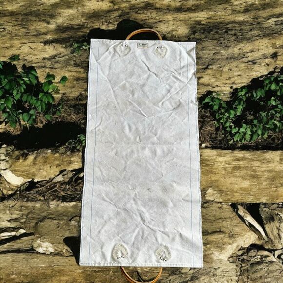 VTG L.L. Bean Firewood Log Holder Carrier Leather Handles Winter Cardinal & Pin - Picture 3 of 7